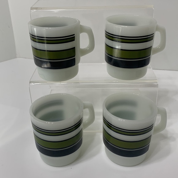 Vintage milk glass green stripe cup 4 count lot - Picture 15 of 16